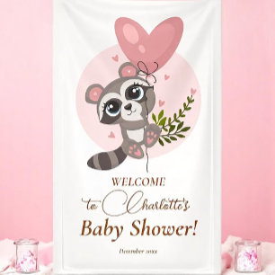 Minimaal Baby shower Cute Raccoon Welkom Spandoek