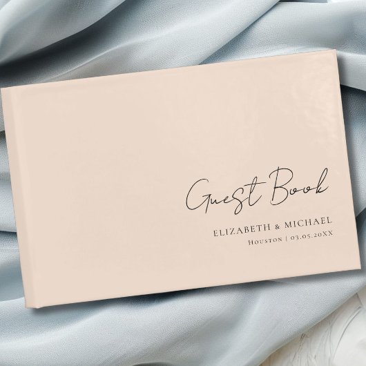 Minimaal, beige-bruin handschrift script bruiloft gastenboek