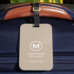 Minimaal Beige Classic Typographic Monogram Bagagelabel