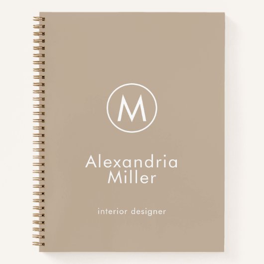 Minimaal Beige Elegant Monogram Notitieboek (Voorkant)