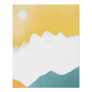 Minimaal berglandschap in mosterd en teal perfect poster