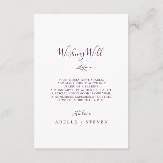 Minimaal blad | Aubergine Bruiloft Wishing Well Informatiekaartje (Voorkant)
