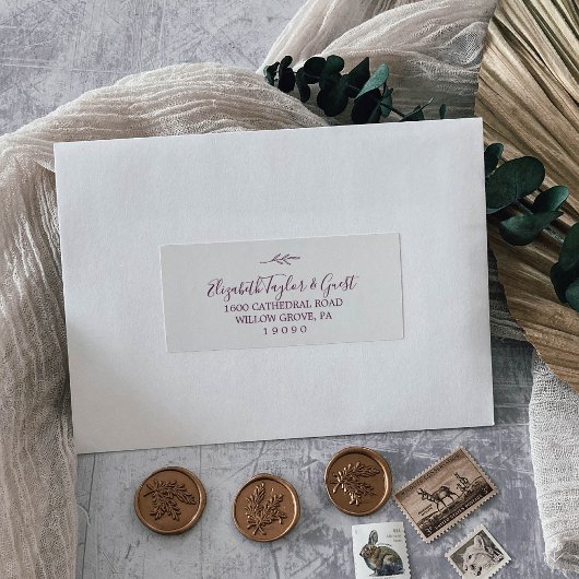 Minimaal blad | Aubergine Guest Adresetiketten Sticker