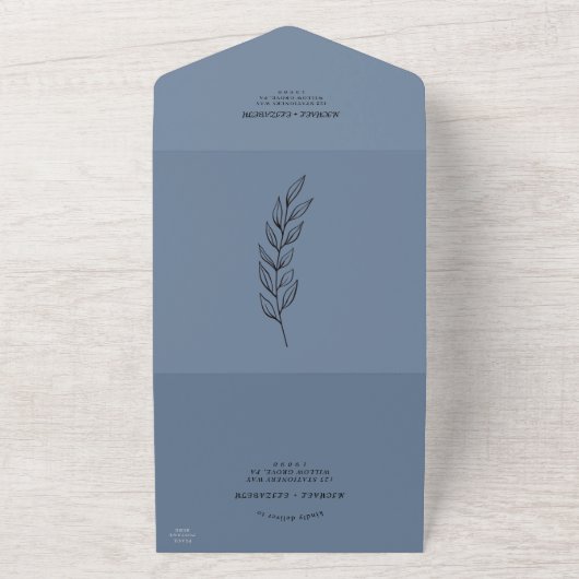 Minimaal blad | Boho Dusty Blue Bruiloft Alles in  All In One Uitnodiging (Buitenkant)