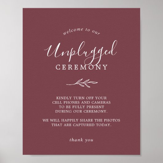 Minimaal blad | Bordeaux Unplugged Ceremonie Teken Poster (Voorkant)