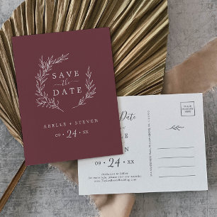 Minimaal blad Bourgogne Save the Date Uitnodiging Briefkaart