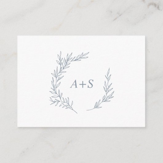 Minimaal blad | Dusty Blue QR Code Monogram RSVP Informatiekaartje (Achterkant)