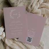 Minimaal blad | Dusty Roos Monogram QR Code Bruilo Kaart