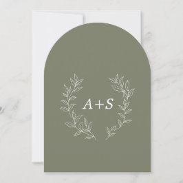 Minimaal blad | Gebogen Monogram Trouwuitnodiging Kaart
