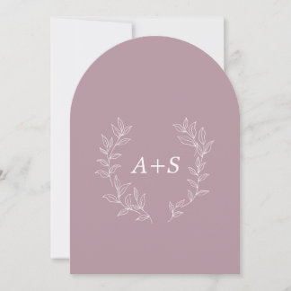 Minimaal blad | Gebogen Monogram Trouwuitnodiging Kaart