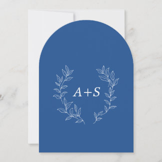 Minimaal blad | Gebogen Monogram Trouwuitnodiging Kaart
