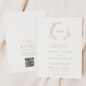 Minimaal blad | Goud Monogram QR Code Bruiloft Kaart