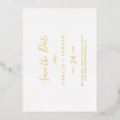 Minimaal blad | Gouden folie Horizontaal Save the  Folie Uitnodiging (Voorkant)