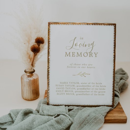 Minimaal blad | Gouden 'In Loving Memory' herinner Poster