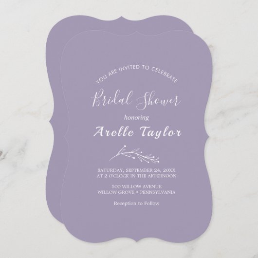 Minimaal blad | Lavendel bruids douche uitnodiging (Voorkant / Achterkant)