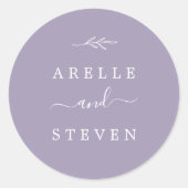 Minimaal blad | Lavendel bruiloft envelop afdichti Ronde Sticker (Voorkant)