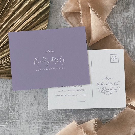 Minimaal blad | Lavendel Song Aanvraag RSVP Briefk Uitnodiging Briefkaart