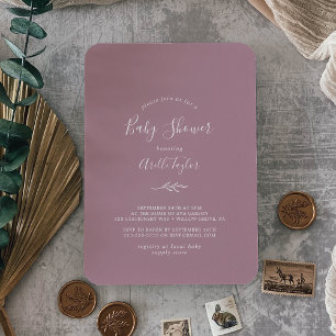 Minimaal blad   Mauve Baby shower Invitation Kaart