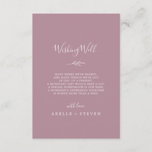 Minimaal blad | Mauve Bruiloft Wishing Well Informatiekaartje (Voorkant)
