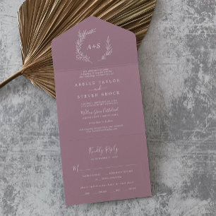 Minimaal blad Mauve Wedding All In One Uitnodiging