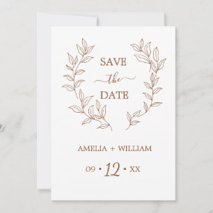 Minimaal blad monogram Save the Date Trouw