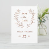 Minimaal blad monogram Save the Date Trouw (Staand voorkant)