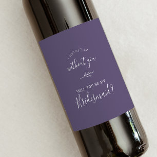 Minimaal blad   Plum Paarse bruidsmeisje voorstel Wijn Etiket