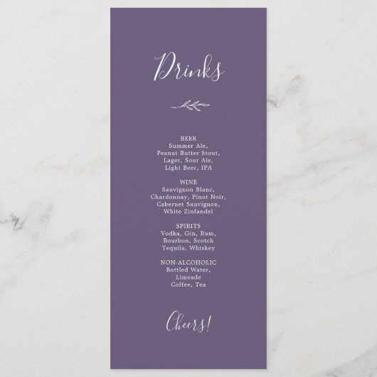 Minimaal blad | Plum Paarse Diner en Drinken Menu (Achterkant)