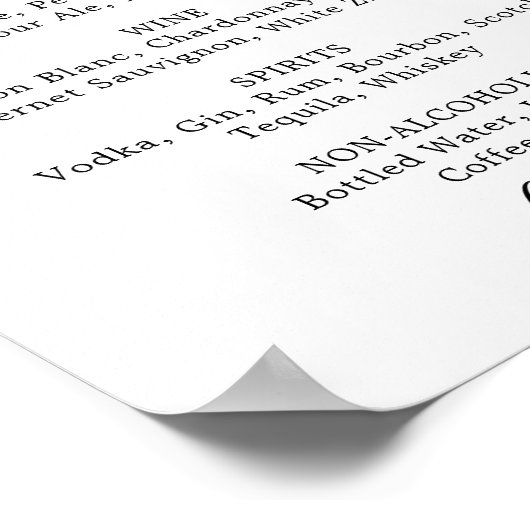 Minimaal blad | Zwart-wit bruiloft Drinken Menu Poster (Hoek)