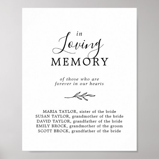 Minimaal blad zwart wit in liefdevolle herinnering poster (Voorkant)