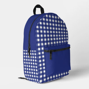 Minimaal Blauw en Wit Plaid Patroon Bedrukte Rugzak