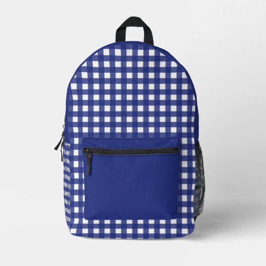 Minimaal Blauw en Wit Plaid Patroon Bedrukte Rugzak (Voorkant)