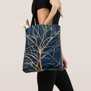 Minimaal blauw ontwerp van de moderne Gold Tree Draagtas
