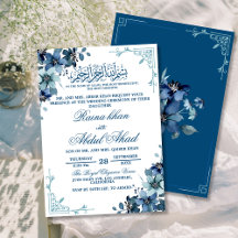 Minimaal Blauw Wit Bloemen Islamitisch Moslim Brui