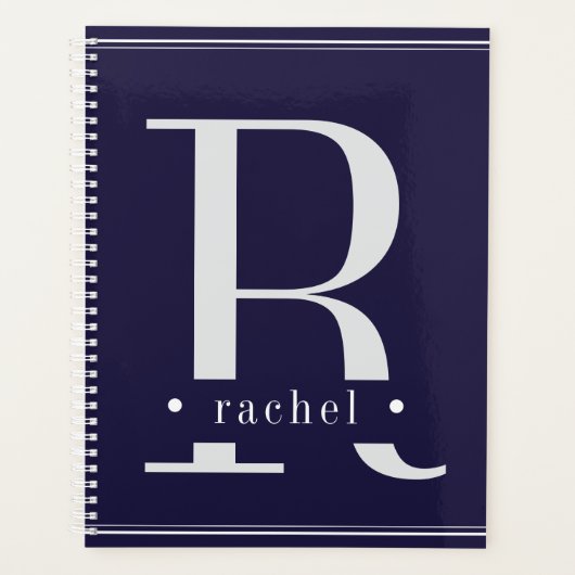 Minimaal blauw-wit monogram planner (Voorkant)
