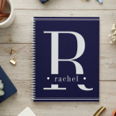 Minimaal blauw-wit monogram planner