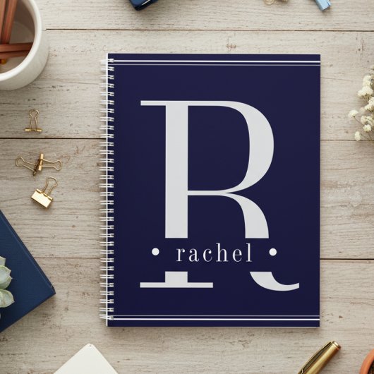 Minimaal blauw-wit monogram planner