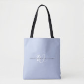 Minimaal Blauw Wit Script Monogram Draagtas (Voorkant)