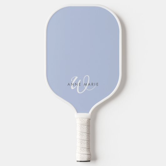 Minimaal Blauw Wit Script Monogram Pickleball Paddle (Voorkant)