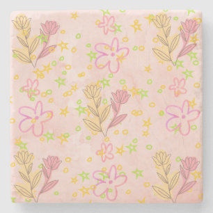 Minimaal bloemendoodlepatroon -pastelkleur kunst stenen onderzetter