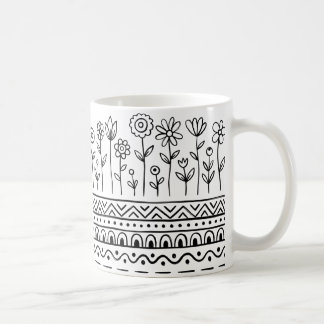 Minimaal Bloemmotief Folk Patroon Mok – Boho Lijn
