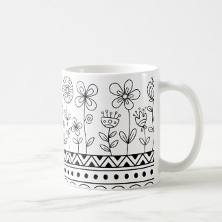 Minimaal Bloemmotief Folk Patroon Mok – Boho Lijn