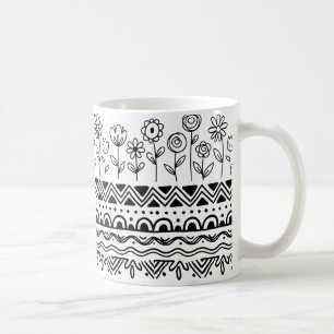 Minimaal Bloemmotief Folk Patroon Mok – Boho Lijn 