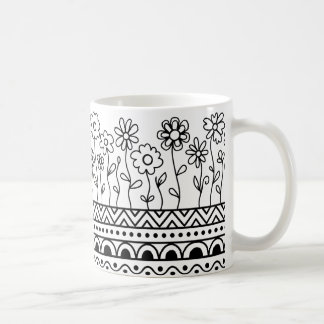 Minimaal Bloemmotief Folk Patroon Mok – Boho Lijn