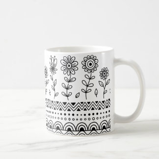 Minimaal Bloemmotief Folk Patroon Mok – Boho Lijnk