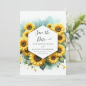 Minimaal Bloom Zonnebloem Huwelijk Save The Date (Staand voorkant)