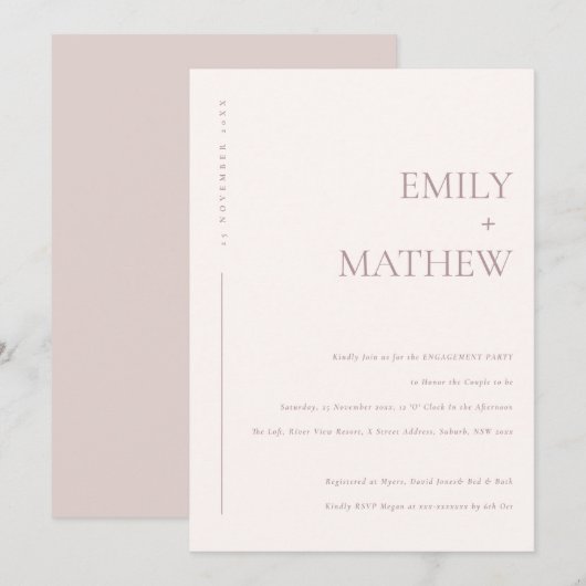 MINIMAAL BLUSH PINK PEACH TYPOGRAPHY VERLOVING KAART (Voorkant / Achterkant)