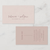 MINIMAAL BLUSH PINK TYPOGRAPHY WEDING DANK U VISITEKAARTJE (Voorkant / Achterkant)
