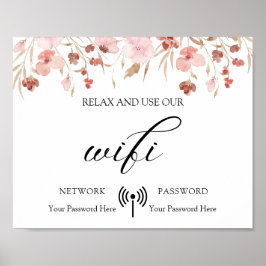 Minimaal Boho Floral Wedding Wifi Poster