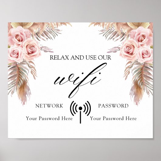 Minimaal Boho Floral Wedding Wifi Poster (Voorkant)